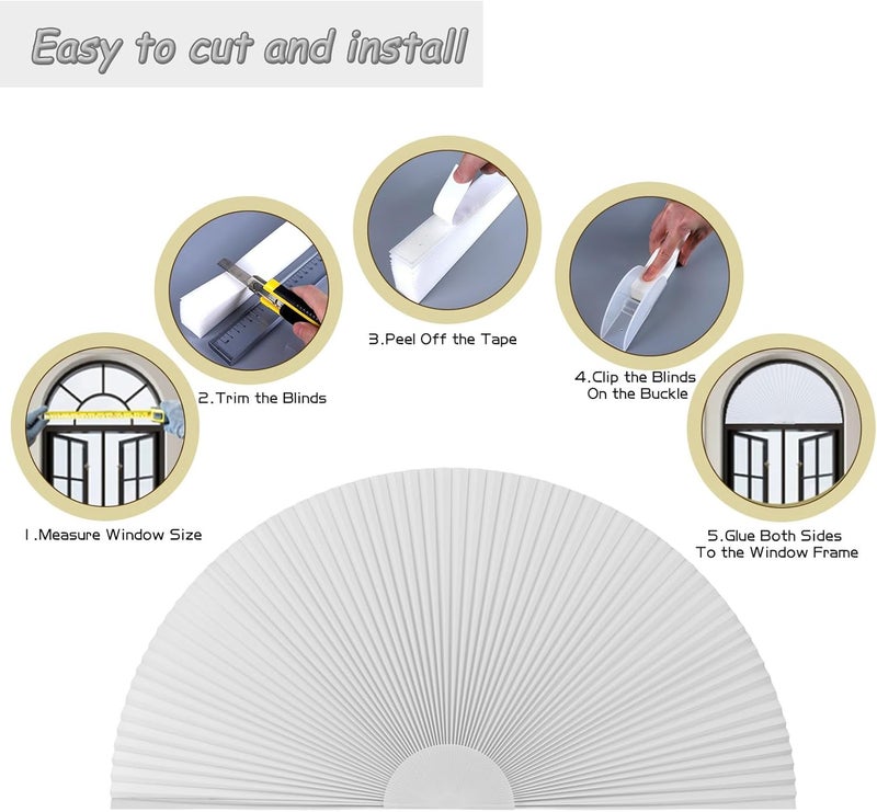 ChYoung Arch Window Shade Blackout, Stick on Cellular Shades Cordless No Drill Honeycomb Blinds, Thermal Insulated UV Protection Fabric Half Circle Window Coverings Room Darkening Shades (White, 48"W x 24"H) - Image 3